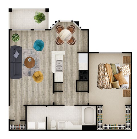 Floor plan for 1 bed, 1 bath, 804 sqft